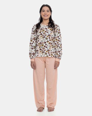 Loja Sonhart Oficial | Pijama Feminino Blusa Manga Longa Floral e Calça Rosa 
