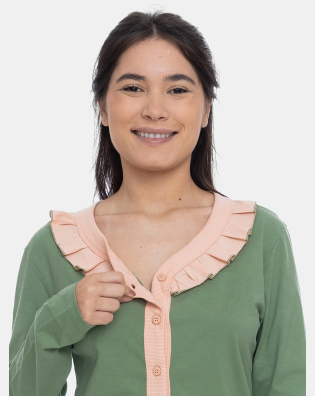 Pijama Homewear Feminino Blusa Botões Manga Longa e Calça Estampada