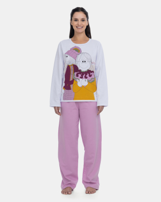 Pijama Feminino Longo Tecido Moletinho Estampa Pat e Annie