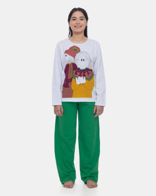 Pijama Feminino Longo Moletinho Estampa Pat e Annie
