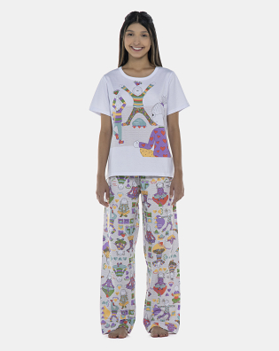 Pijama Feminino Adulto Manga Curta e Calça