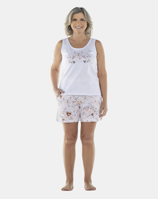 Pijama Feminino Adulto Regata e Bermuda com Bolsos