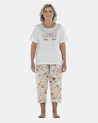 Pijama Feminino Adulto Manga Curta e Corsário
