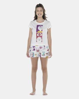 Pijama Feminino Adulto Baby-Look Manga Curta e Short