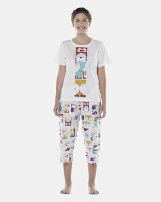 Pijama Feminino Adulto Manga Curta e Corsário