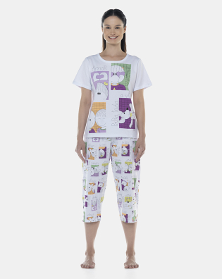 Pijama Feminino Adulto Manga Curta e Corsário