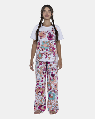 Pijama Feminino Adulto Manga Curta e Calça