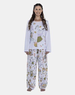 Pijama Feminino Adulto Manga Longa e Calça