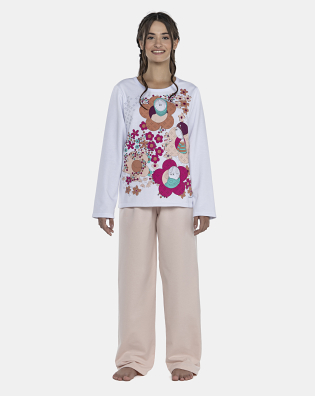 Pijama Feminino Adulto Manga Longa e Calça Moletinho
