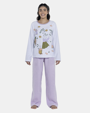 Pijama Feminino Adulto Manga Longa e Calça Plush