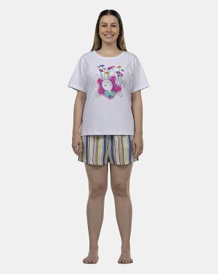 Pijama Feminino Adulto Manga Curta e Short