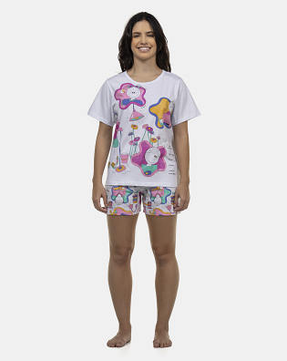 Pijama Feminino Adulto Manga Curta e Short