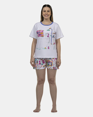 Pijama Feminino Adulto Manga Curta e Short