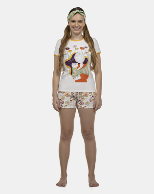 Pijama Feminino Adulto Baby-Look Manga Curta e Short