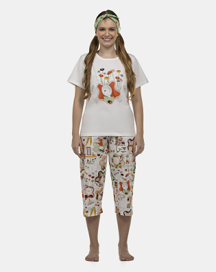 Pijama Feminino Adulto Manga Curta e Corsário