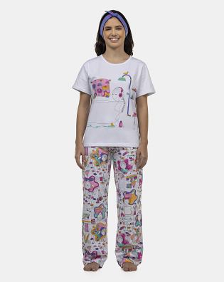 Pijama Feminino Adulto Manga Curta e Calça