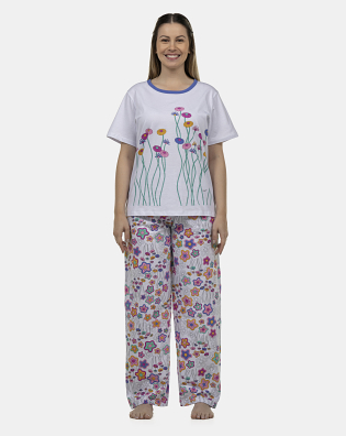 Pijama Feminino Adulto Manga Curta e Calça