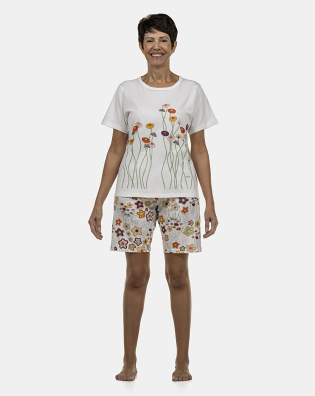 Pijama Feminino Adulto Manga Curta e Bermuda