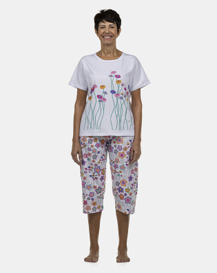Pijama Feminino Adulto Manga Curta e Corsário