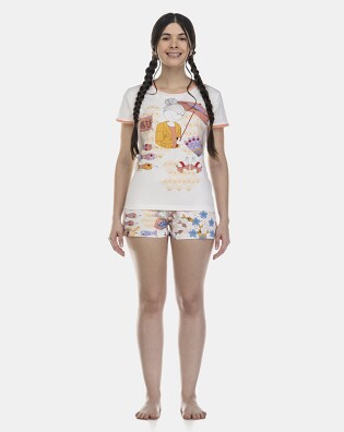 Pijama Feminino Adulto Baby-Look Manga Curta e Short