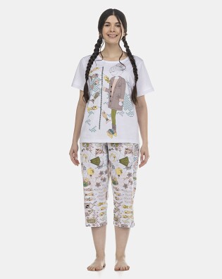 Pijama Feminino Adulto Manga Curta e Corsário