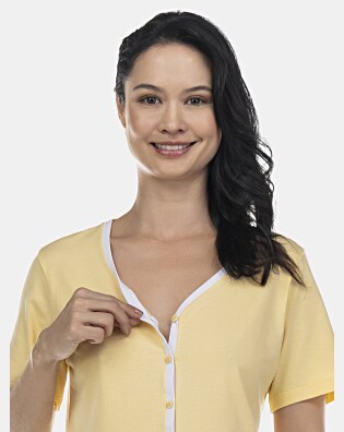 Pijama Feminino Adulto Manga Curta Aberto e Corsário