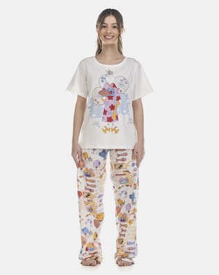 Pijama Feminino Adulto Manga Curta e Calça