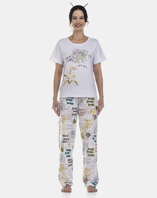 Pijama Feminino Adulto Manga Curta e Calça