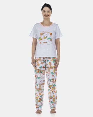 Pijama Feminino Adulto Manga Curta e Calça