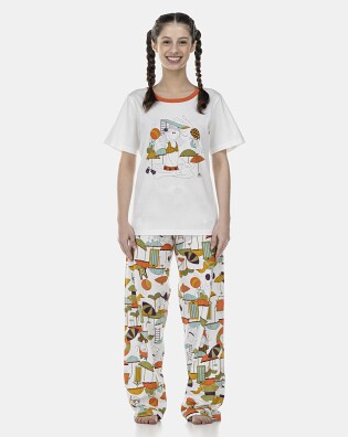 Pijama Feminino Adulto Manga Curta e Calça
