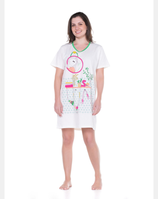 Camisão Feminino Adulto Manga Curta Decote V