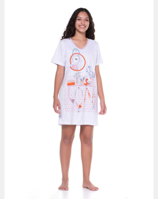 Camisão Feminino Adulto Manga Curta Decote V