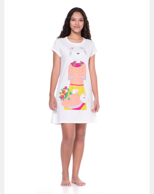 Camisão Feminino Adulto Manga Curta Acinturado