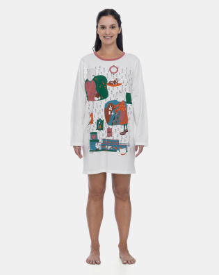 Pijama Camisão Feminino Adulto Manga Longa Pat