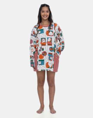 Camisão Feminino Adulto Manga Longa Bolsos 