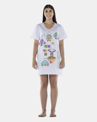 Camisão Feminino Adulto Manga Curta Decote V
