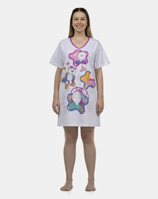 Camisão Feminino Adulto Manga Curta Decote V