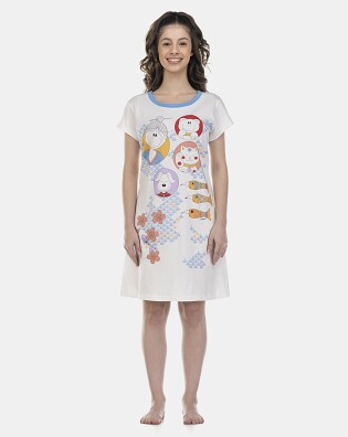 Camisão Feminino Adulto Manga Curta Acinturado
