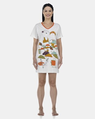 Camisão Feminino Adulto Manga Curta Decote V