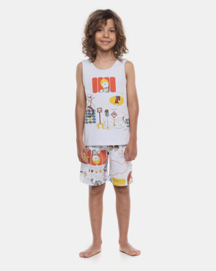 Loja Online Sonhart | Pijama Infantil Masculino Regata e Bermuda Estampada