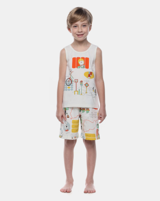 Pijama Masculino Infantil  Regata e Bermuda Estampada