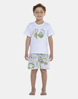Pijama Masculino Kids Manga Curta e Bermuda