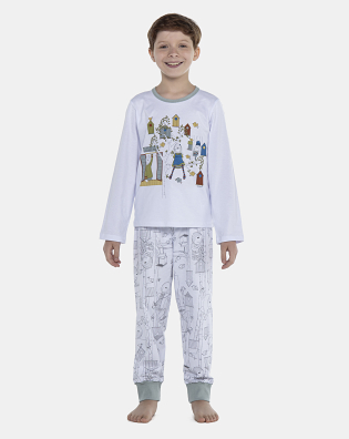 Pijama Masculino Kids Manga Longa e Calça Com Punhos