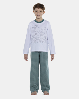 Pijama Masculino Kids Manga Longa e Calça Listras