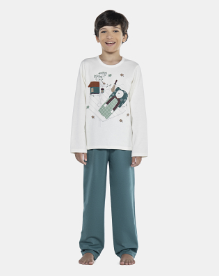 Pijama Masculino Kids Manga Longa e Calça Moletinho