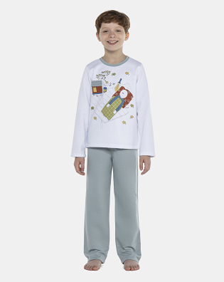 Pijama Masculino Kids Manga Longa e Calça Moletinho