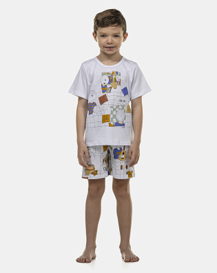 Pijama Masculino Kids Manga Curta e Bermuda