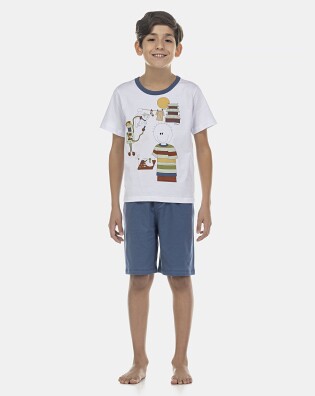 Pijama Masculino Kids Manga Curta e Bermuda