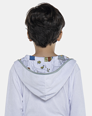 Roupão Masculino Kids Manga Longa Transpassado Com Capuz Atoalhado