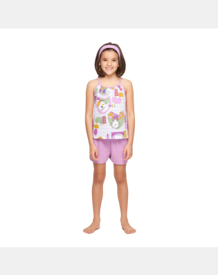 Pijama Infantil Feminino Regata alça Fina e short Liso